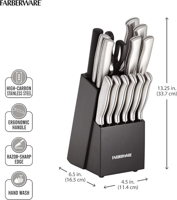 Farberware 15-Piece High-Carbon Stamped Stainless Steel Kitchen Knife Set - Image 4