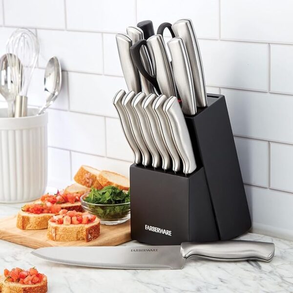 Farberware 15-Piece High-Carbon Stamped Stainless Steel Kitchen Knife Set - Image 2