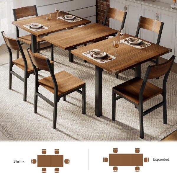 iPormis 7-Piece Dining Table Set with 6 Chairs, 63" Extendable Kitchen Table & Chairs Set for 4-6,
